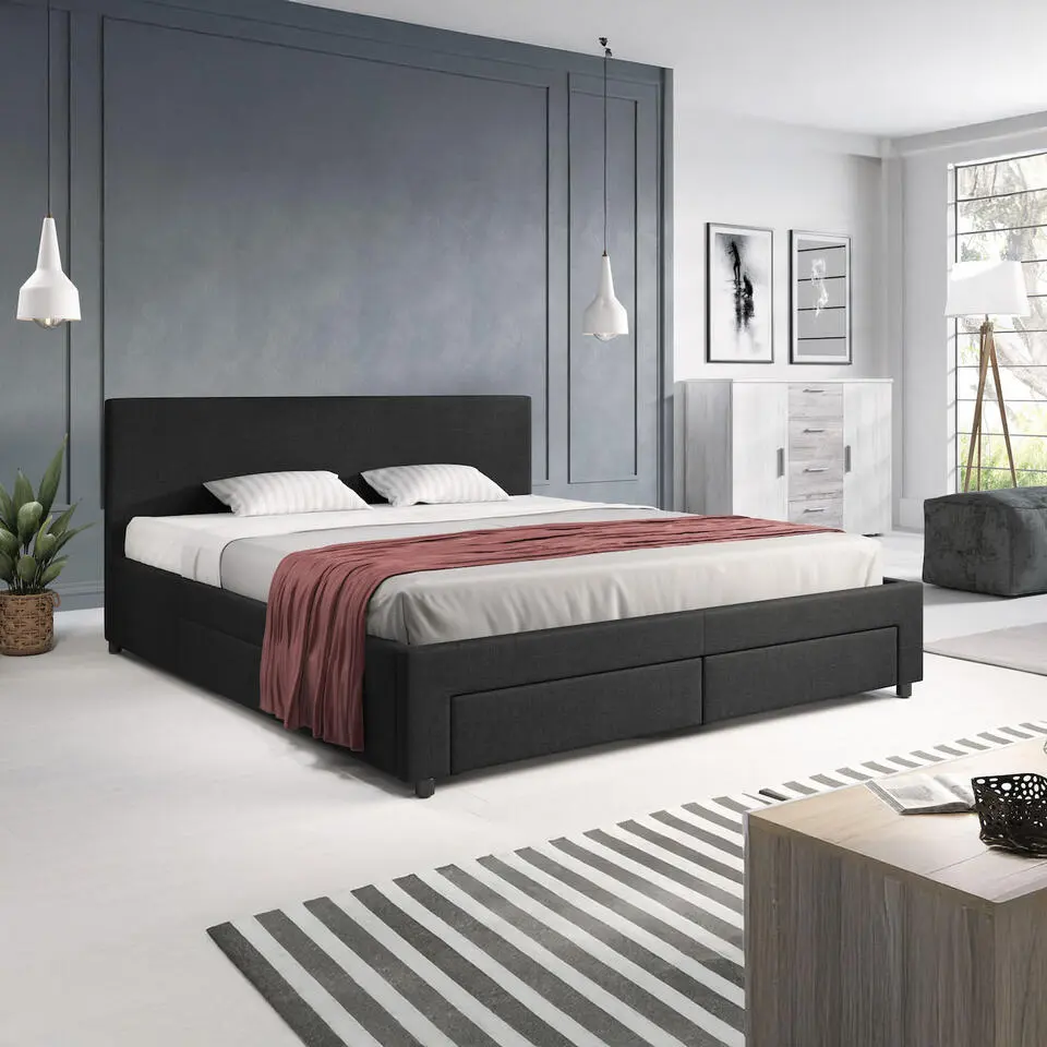 Meubella - Tweepersoonsbed Suente - Zwart - 180x200 cm