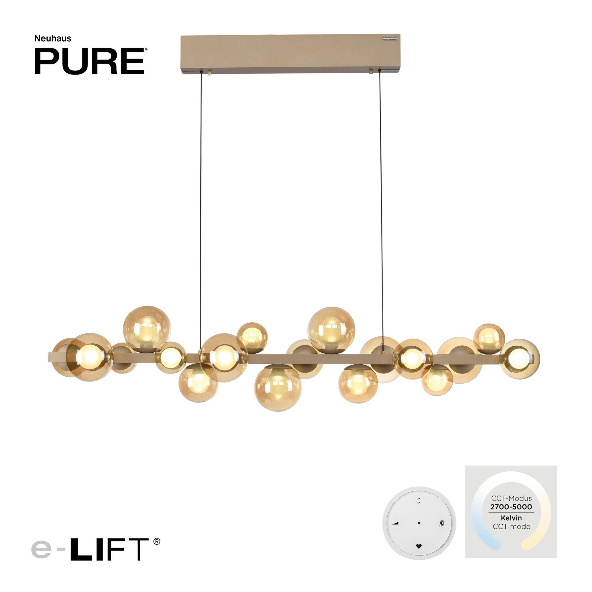 Neuhaus PURE® Hanglamp Pure E-Popup Champagne L 120cm incl. Remote
