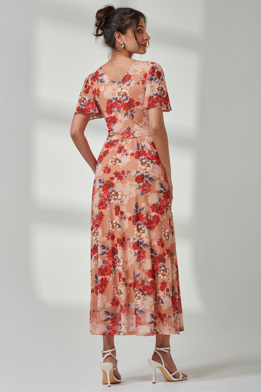 Jolie Moi Evelyn Angel Sleeve Mesh Maxi Dress
