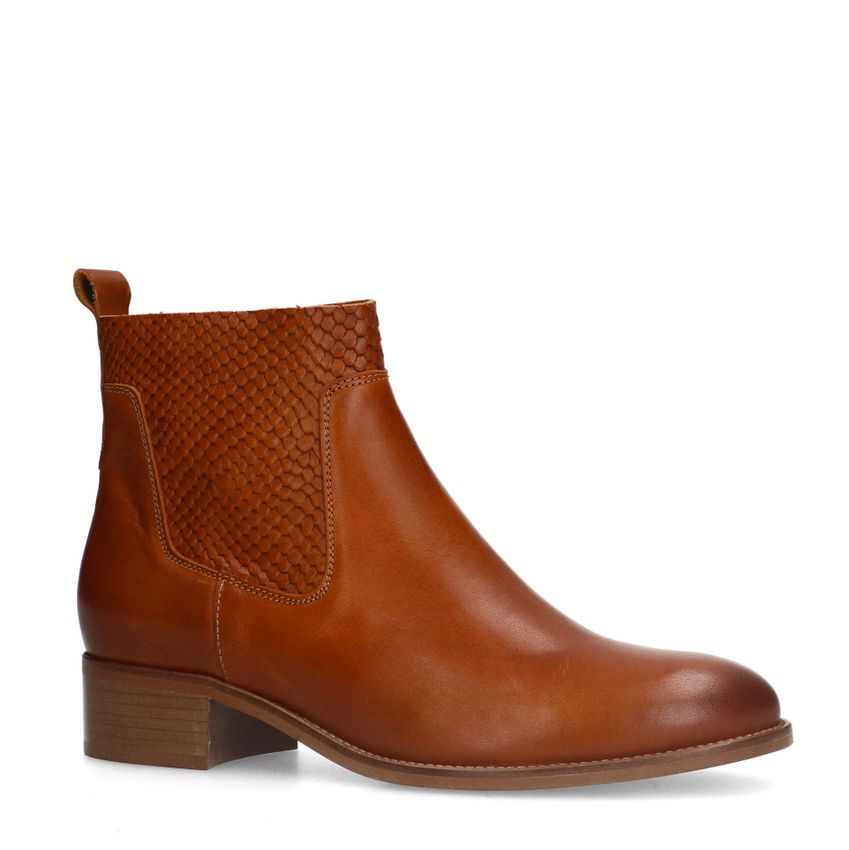 Manfield Cognac leren enkellaarsjes