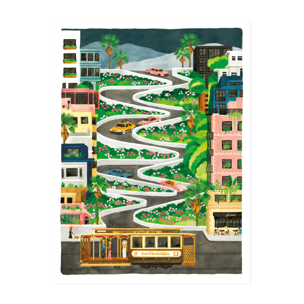 - Affiche illustrée de lombard street San Francisco 30x40 cm