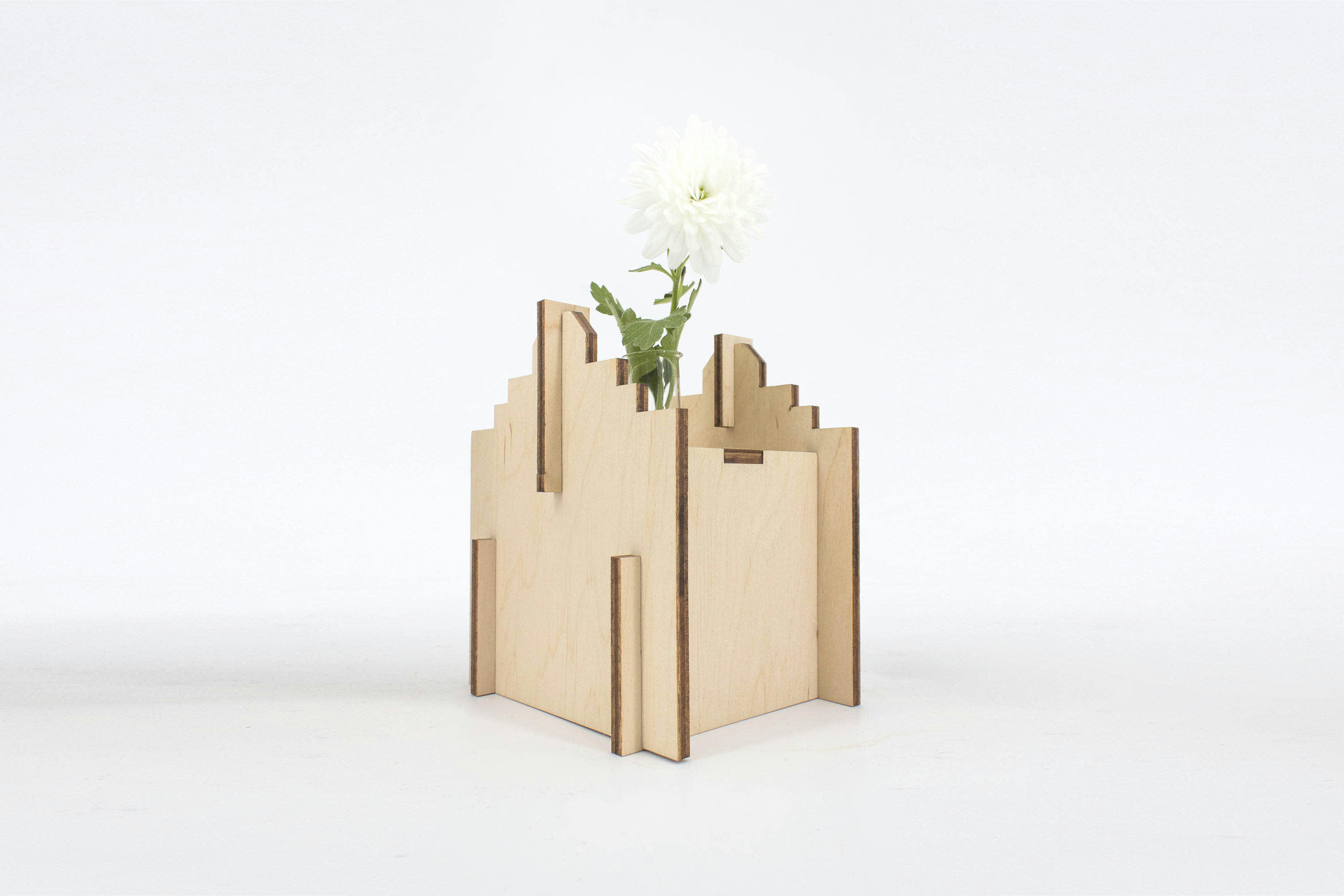 FRONTON - Vase en bois de bouleau à monter et éprouvette en verre