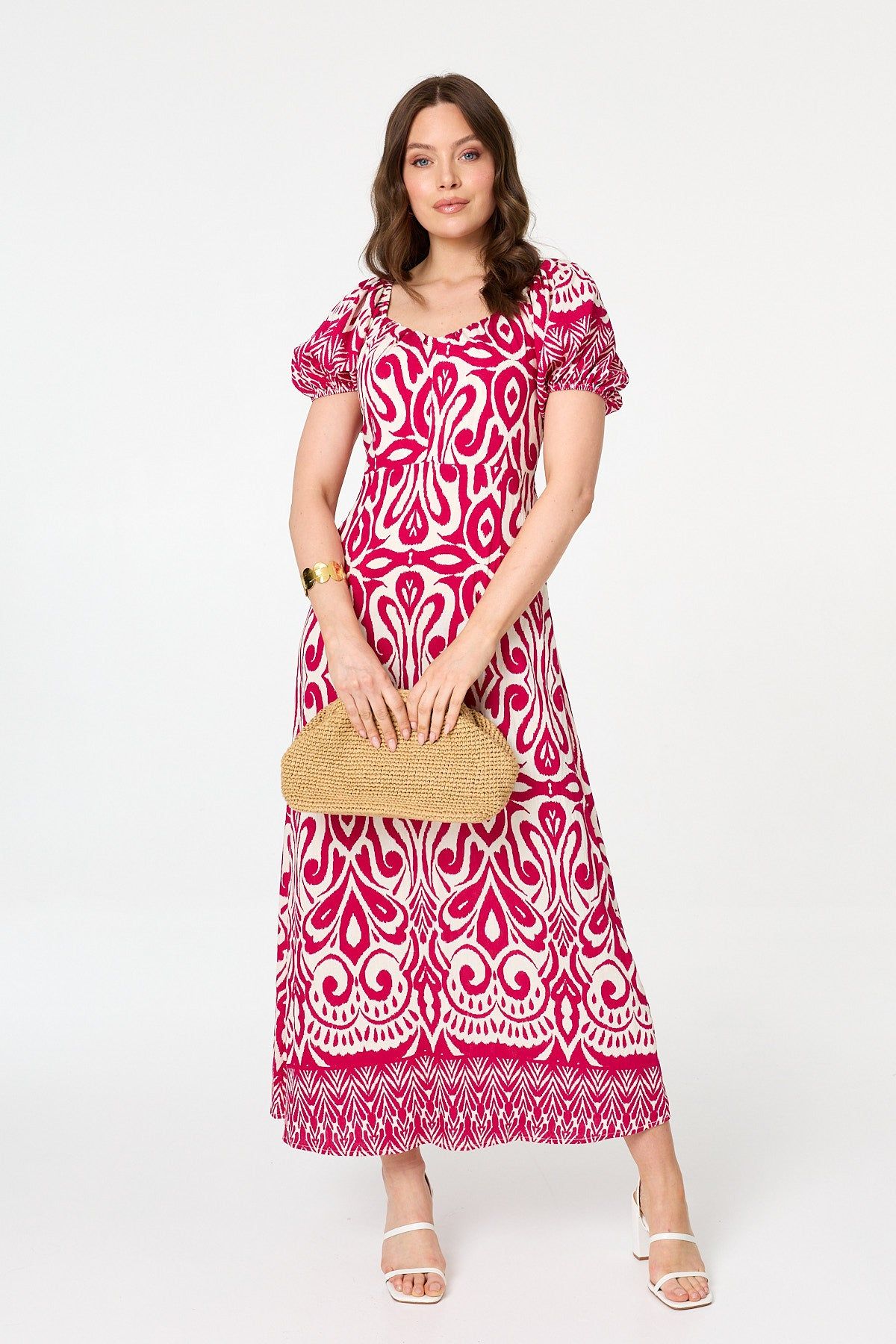 Izabel London Printed Short Sleeve A-Line Maxi Dress