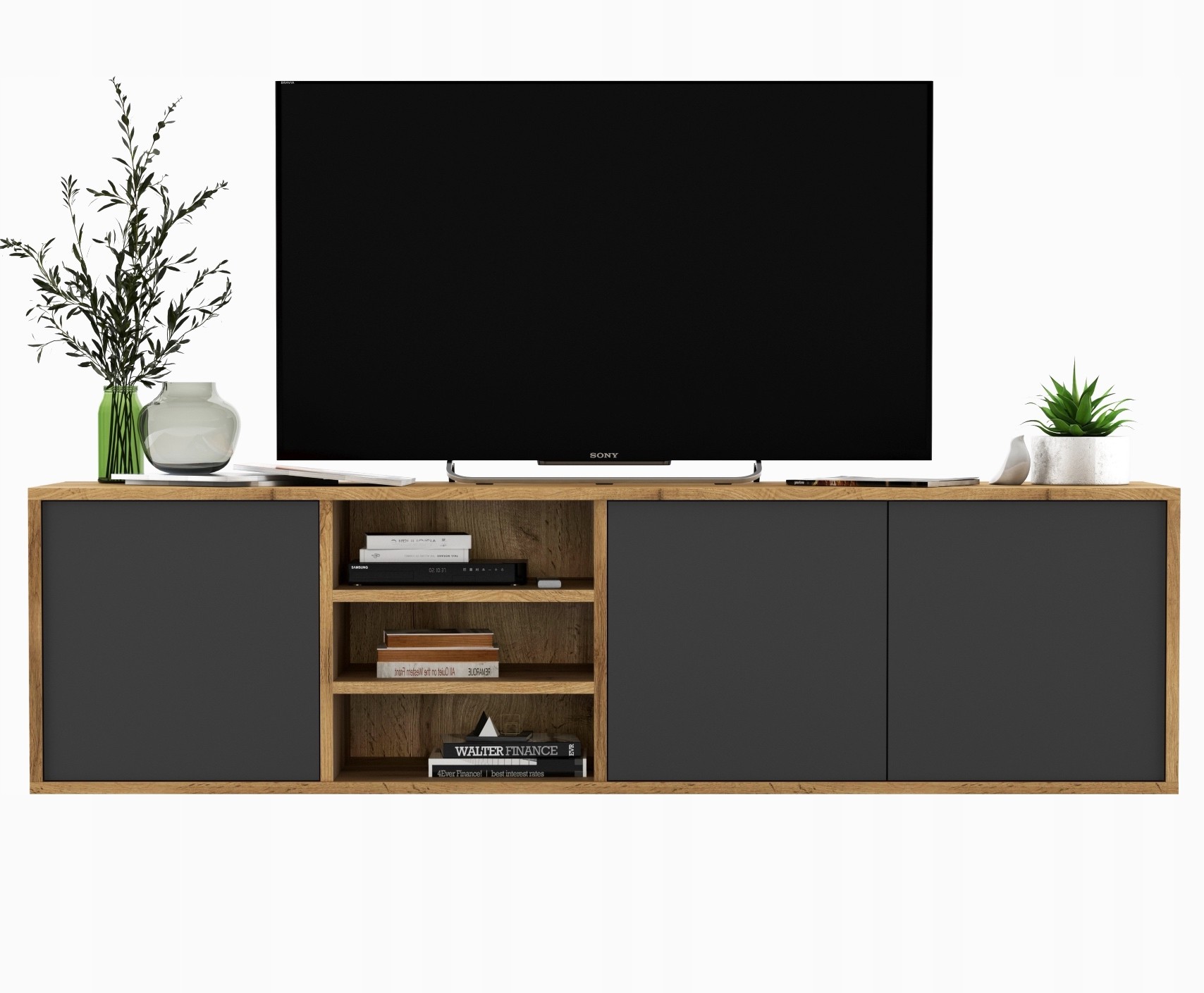 Wisząca szafka RTV komoda RTV Dąb wotan grafit MAT 150 cm