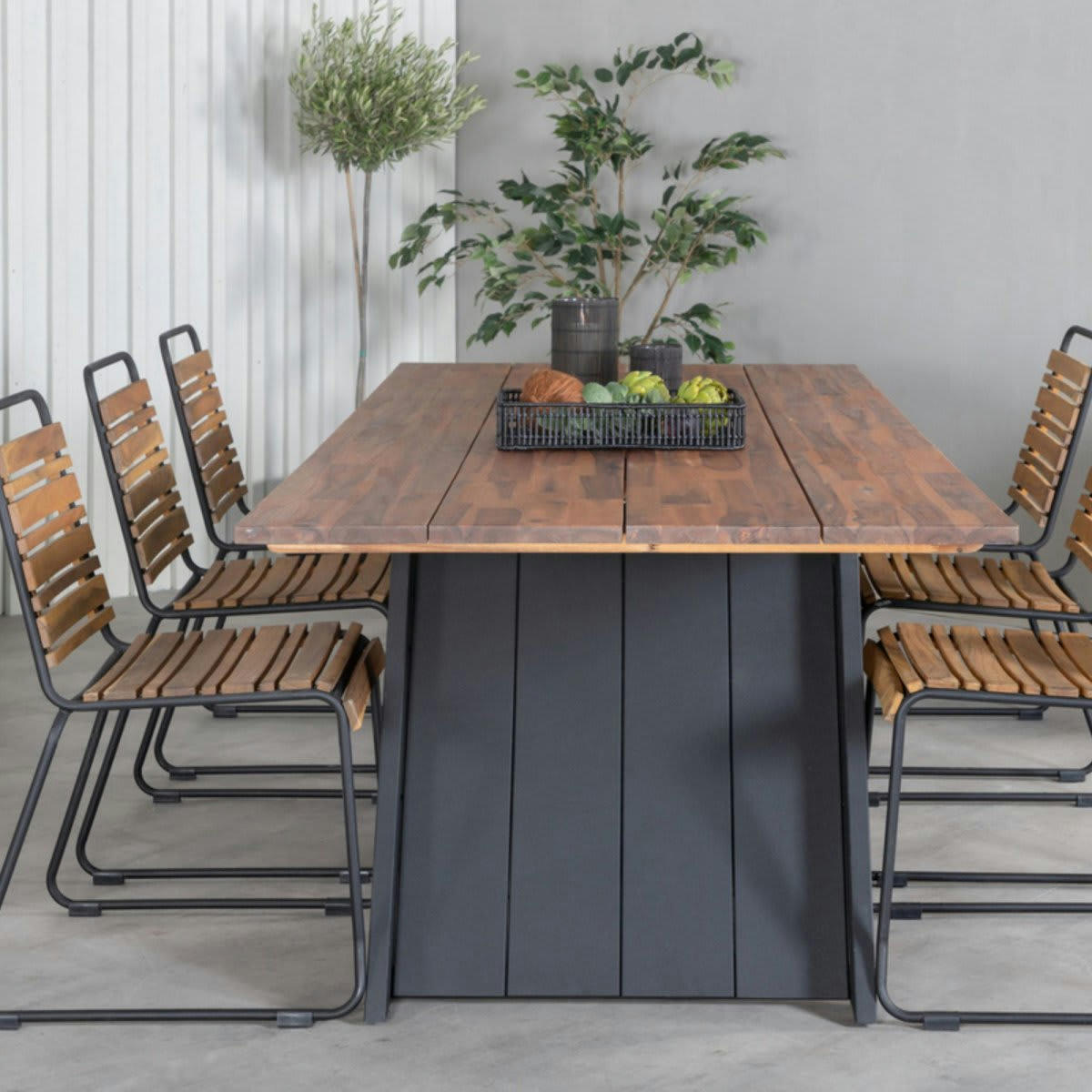 VELICA - Table de jardin 250x100cm en bois pieds métal