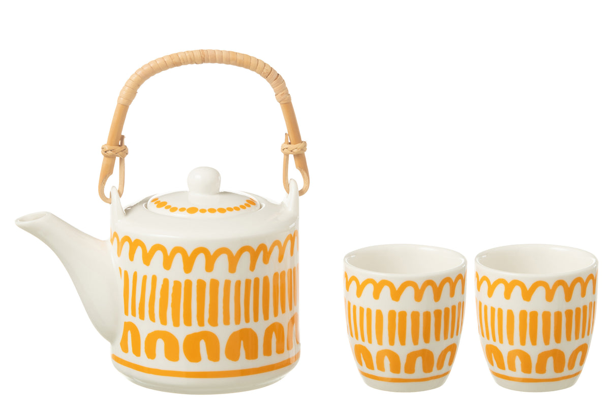 J-Line kop   theepot Strepen set - keramiek - oranje - giftbox van 3