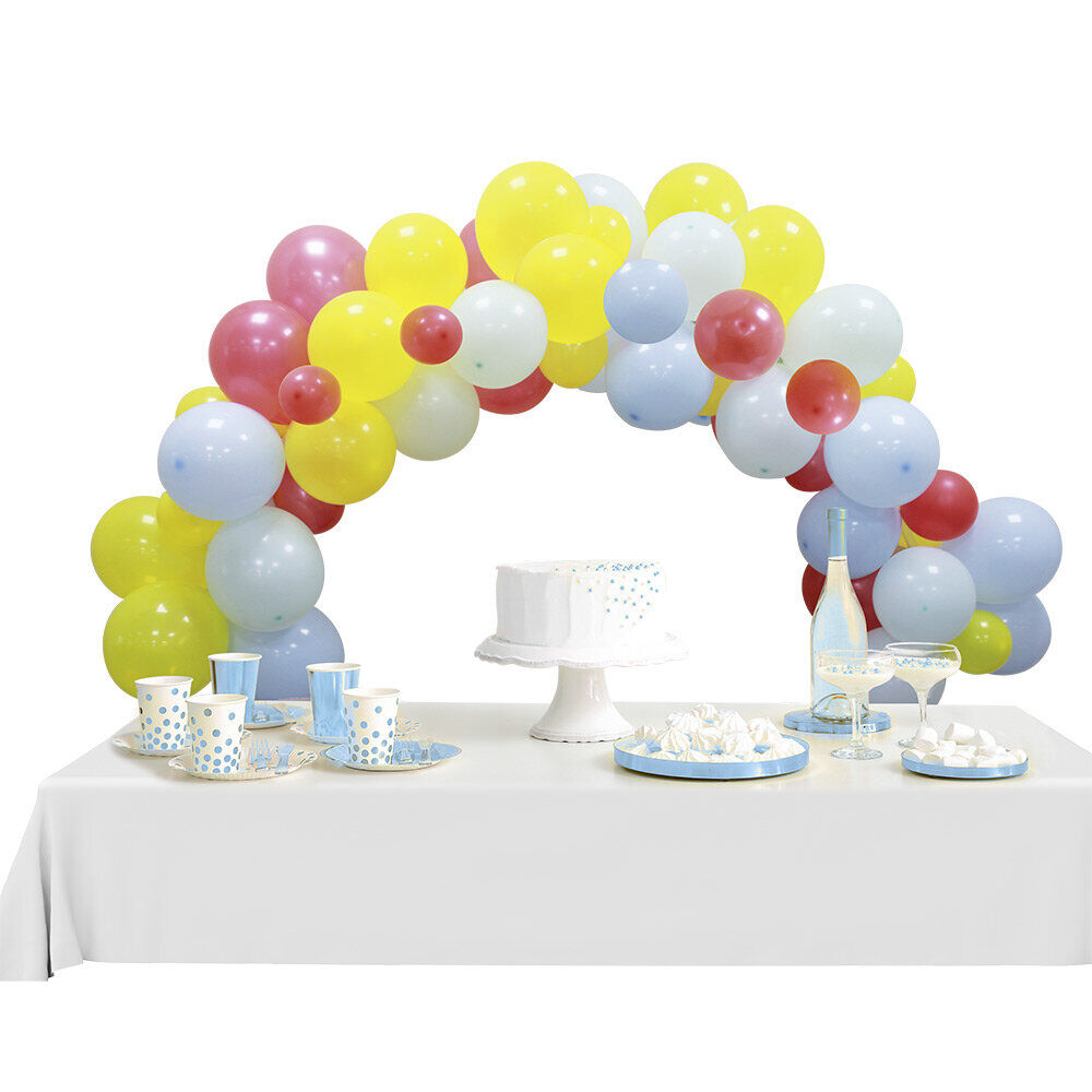 Kit arche de ballons bleu jaune rouge 60 pièces 4m