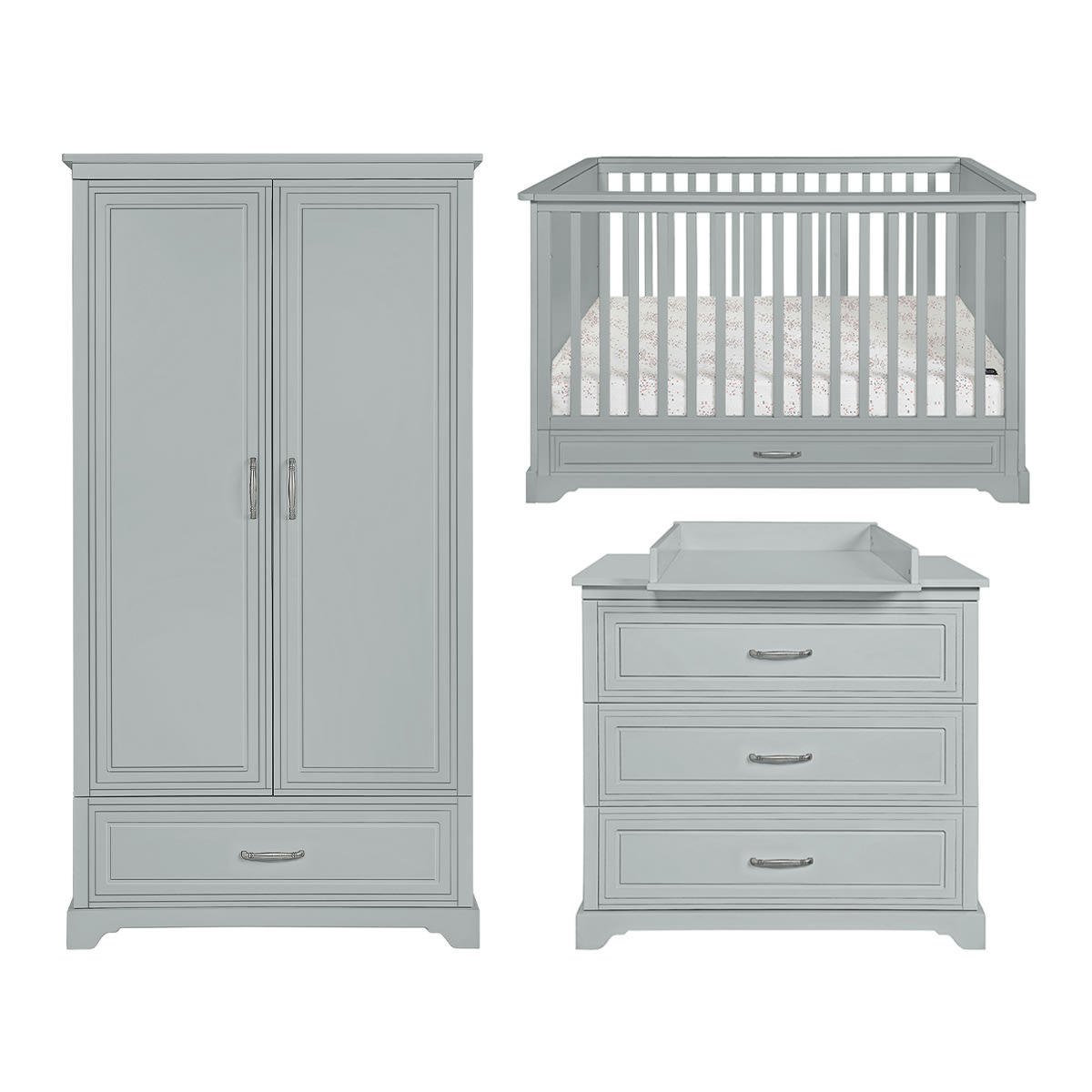TRIO - MELODY - Chambre bébé : Trio - lit évolutif 70x140 commode armoire gris
