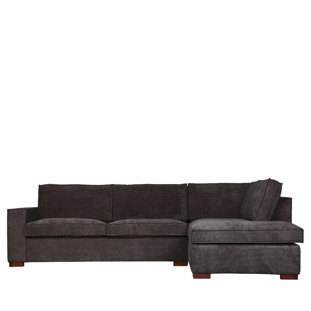 THOMAS - Canapé d'angle à droite tissu côtelé gris foncé