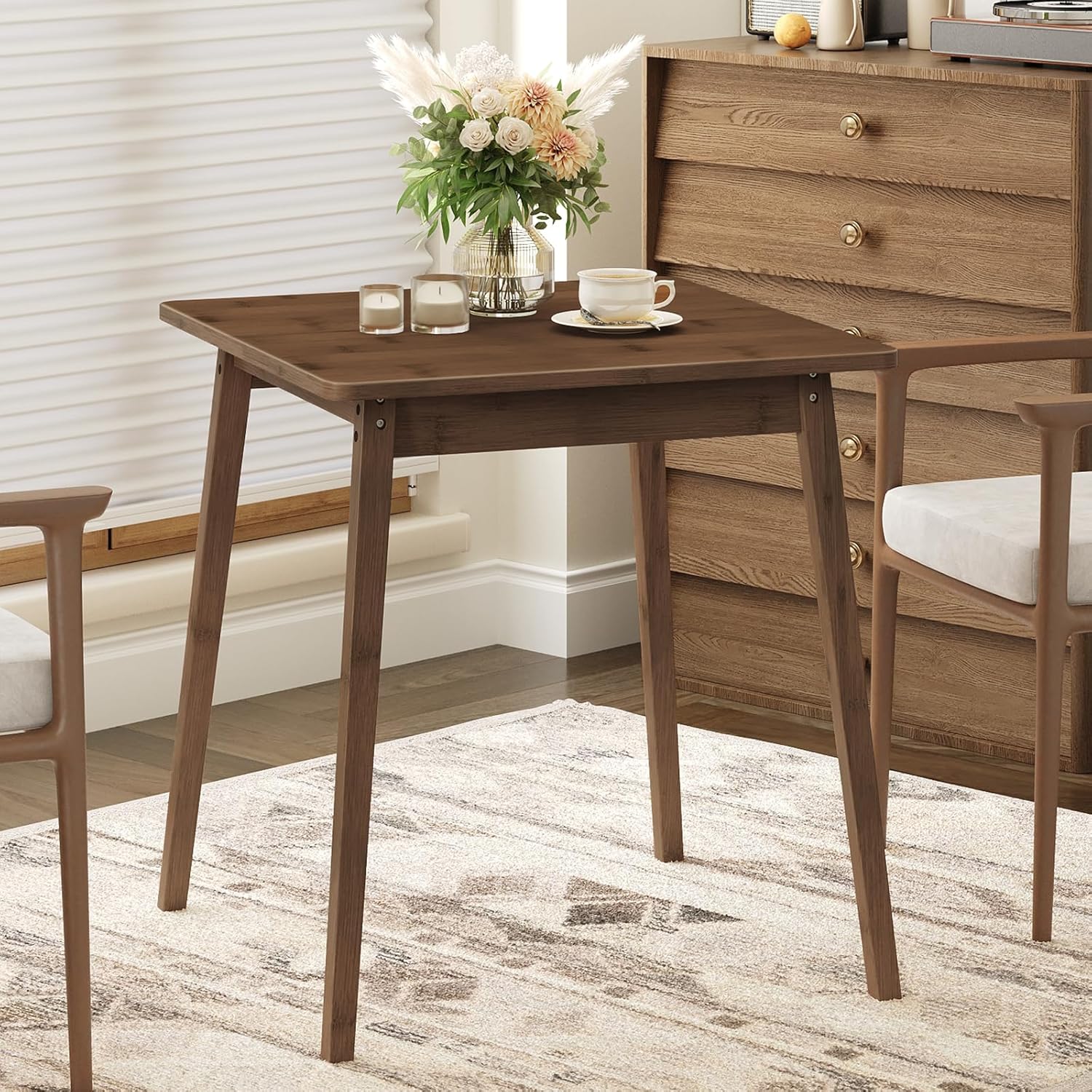 HOOBRO Bamboo Dining Table, Square Dining Table for 2, 27.6 Kitchen Table for Small Space, Writing Table, Easy to Assemble, for Dining Room, Living Room, Office, Kitchen, Apartment, Brown BR70CZ01G1