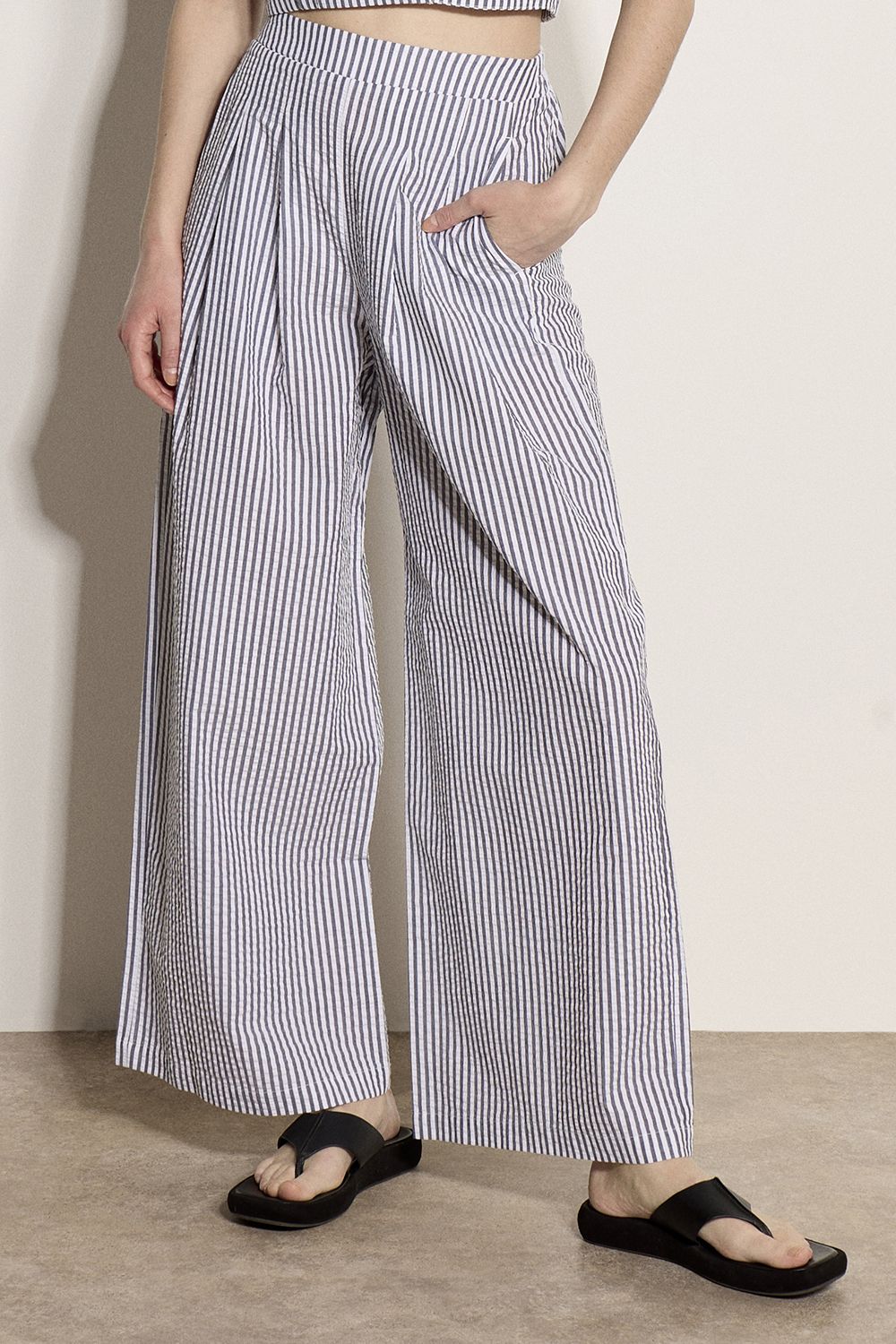 Apricot Stripe Wide Leg Trousers