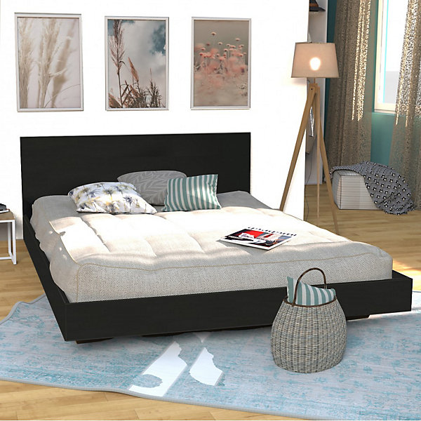 Lit 2 places 160x200cm NoirLIFA inclus sommier et tête de lit