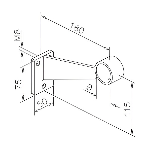 2 x Support repose-pied Modèle 09 pour tube diam. 38,1 mm - P 180 mm - Zamac aspect inox brossé