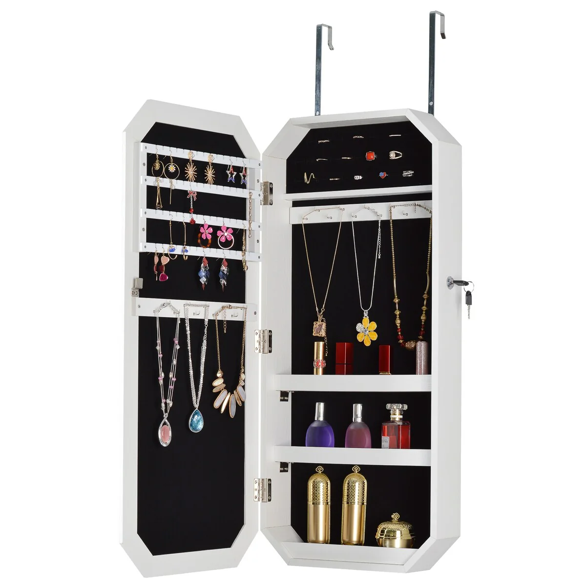 Octagon Rimmed Mirror Fashion Simple Jewelry Storage Cabinet Can Be Hung On The Door Or Wall