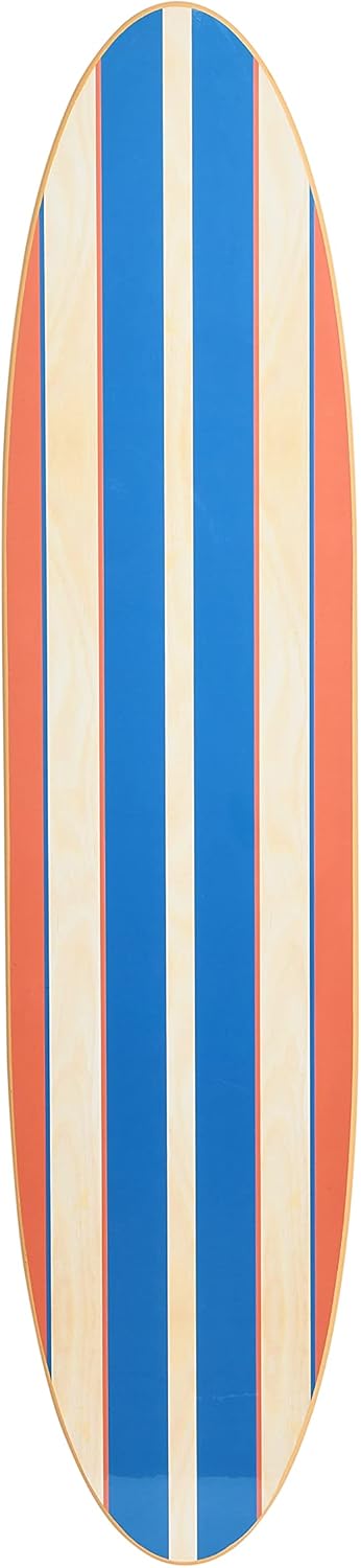 Creative Co-Op Coastal Decorative Surfboard Wall Décor, Red & Blue Stripes Overlaid On Natural Wood, Hangs Vertical or Horizontal