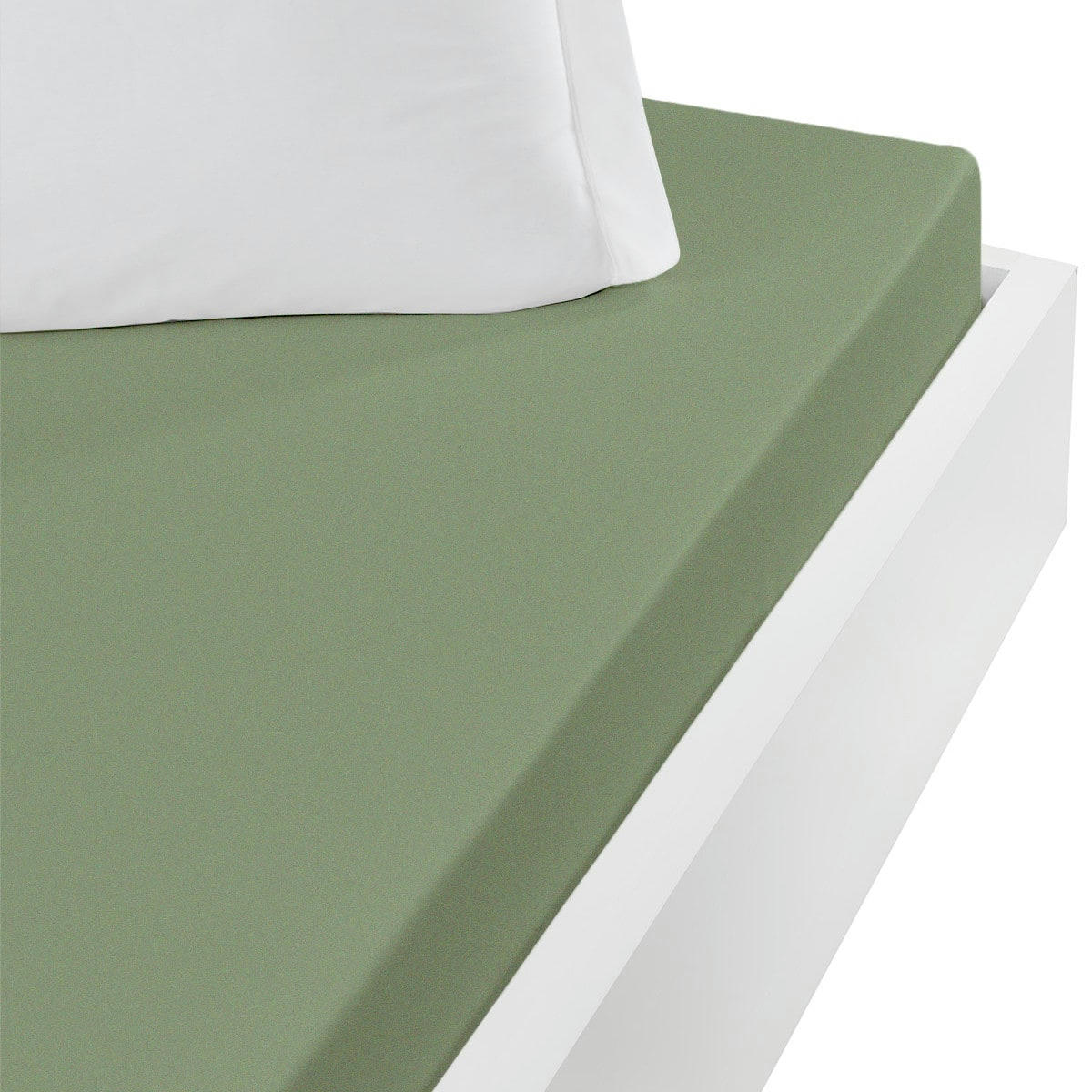 MANHATTAN - Drap housse jersey de coton peigné extensible sauge 120x190 cm