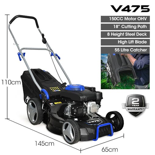NNEMB 18' 150cc Lawn Mower, 8 Height, Steel Deck, 4-Stroke Petrol Lawnmower - V475