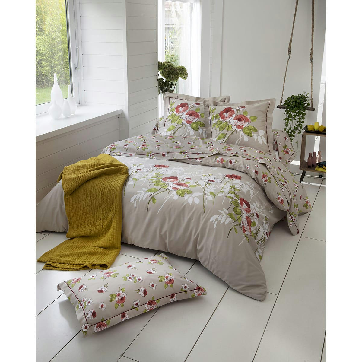 ROSERAIE - Parure de couette esprit champêtre coton ficelle 260x240 cm