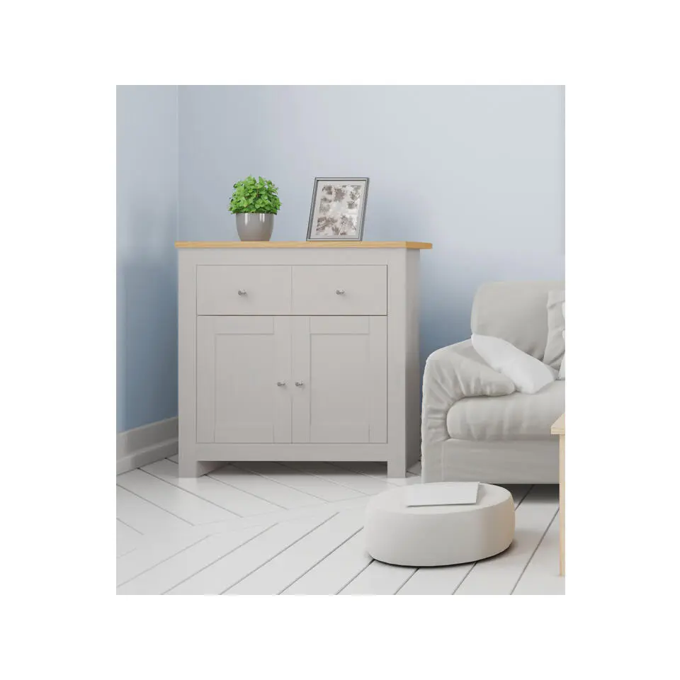 Emerald - Dressoir 2 deuren, 2 laden eiken en grijze spaanplaat