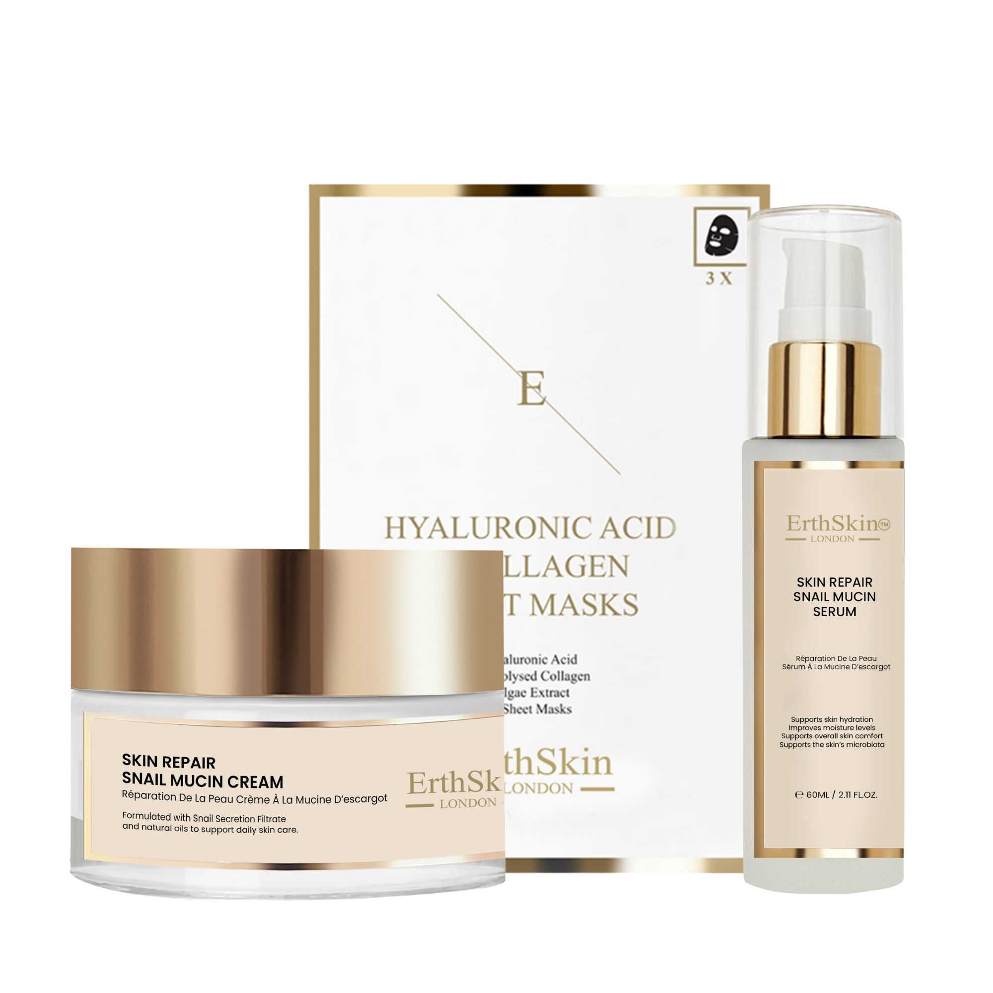 Erth Skin London Snail Mucin Cream & Serum   Hyaluronic Collagen Masks