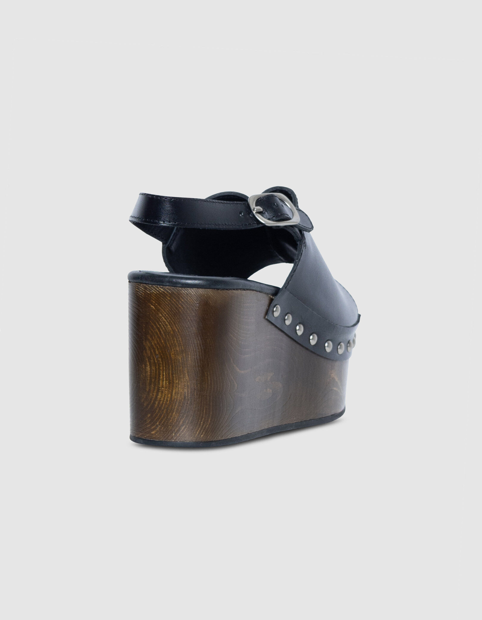 Sandales compensées noir cuir Femme