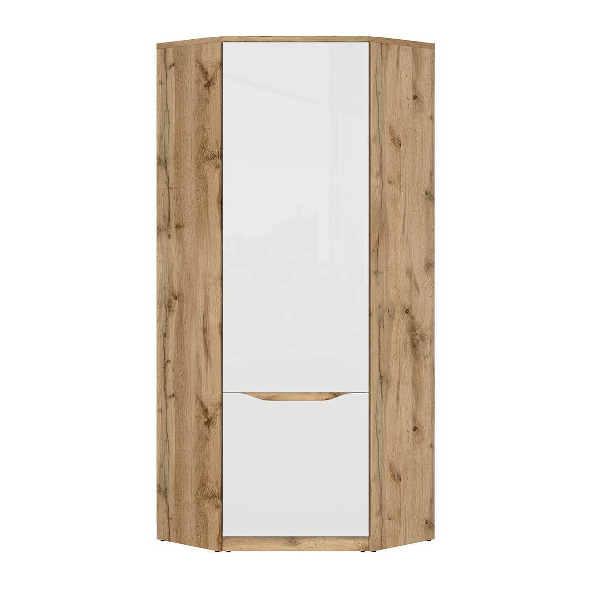 - Armoire d'angle 1 porte blanche et naturelle