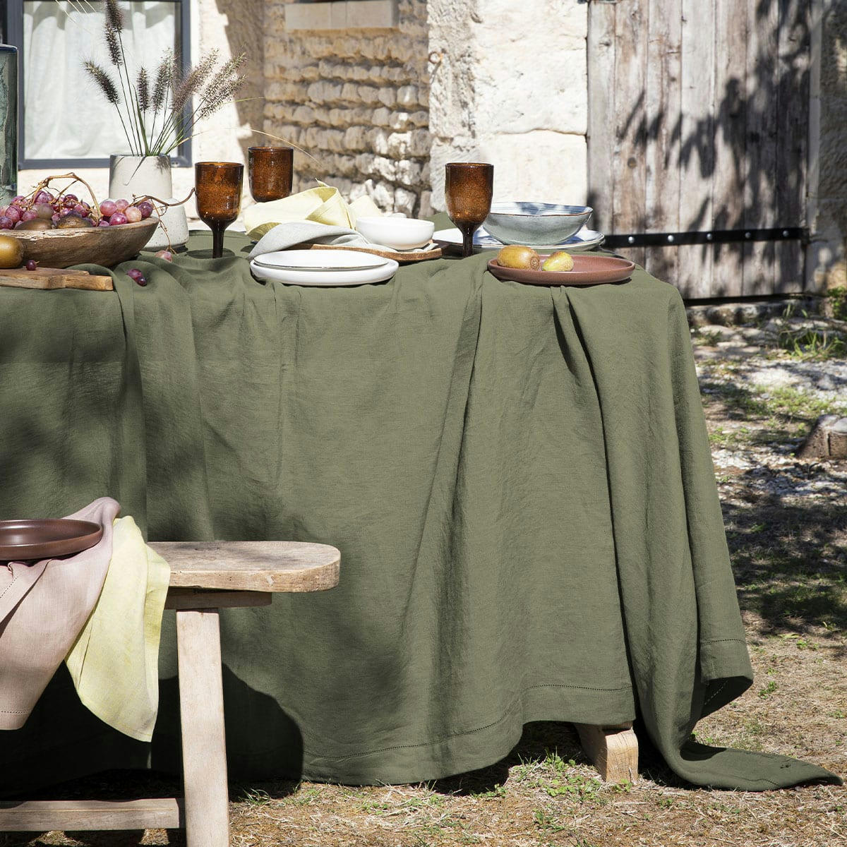 FLORENCE - Nappe en lin kaki 170x320