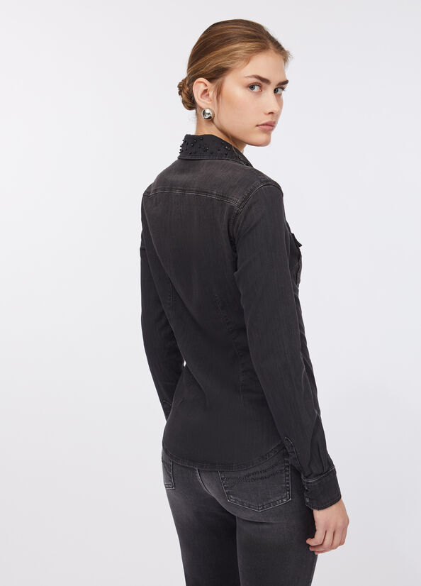 Camicia in denim con strass