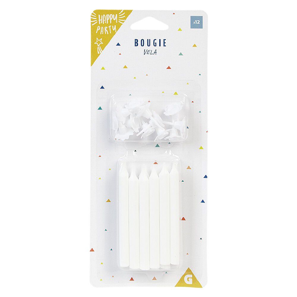 Bougie d'anniversaire blanc avec support x 12