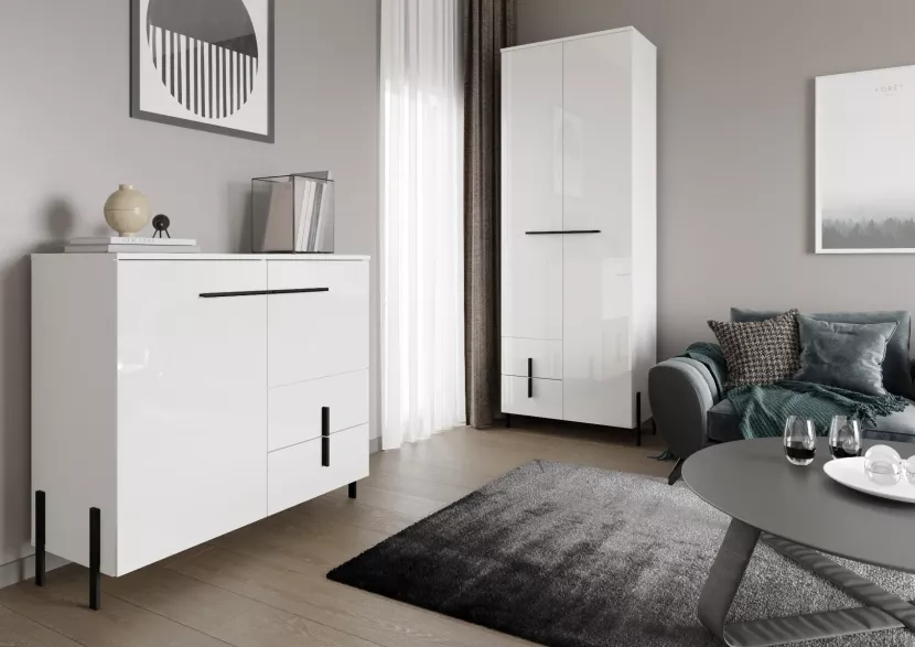 Komoda JUSTINE 100 2D2S biała/biały połysk