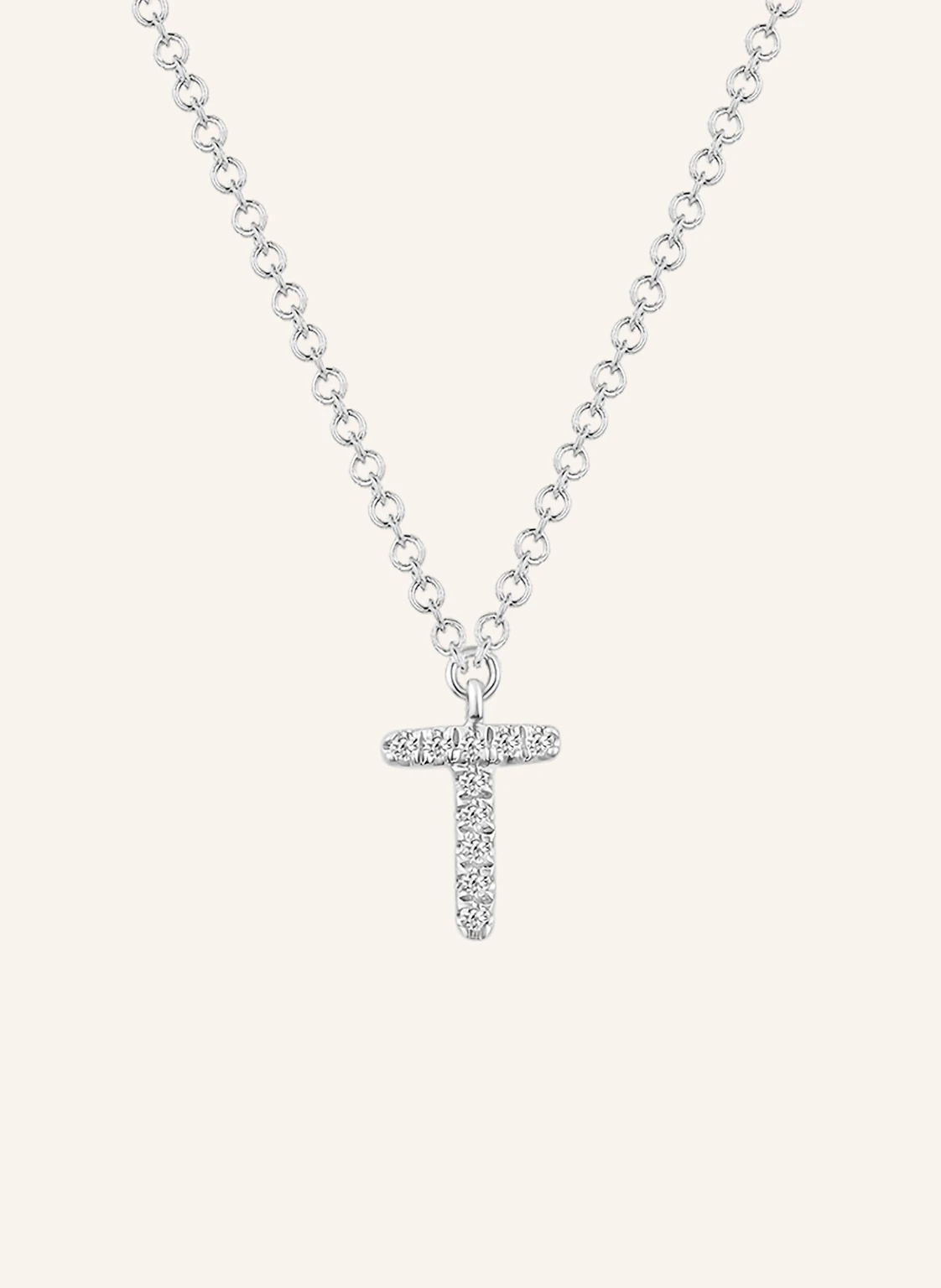 Leaf INITIALIEN Halskette „T“ aus 14 Karat Weißgold mit Diamanten