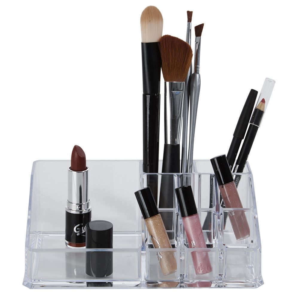 Organisateur 9 compartiments transparent pour pinceaux et maquillage