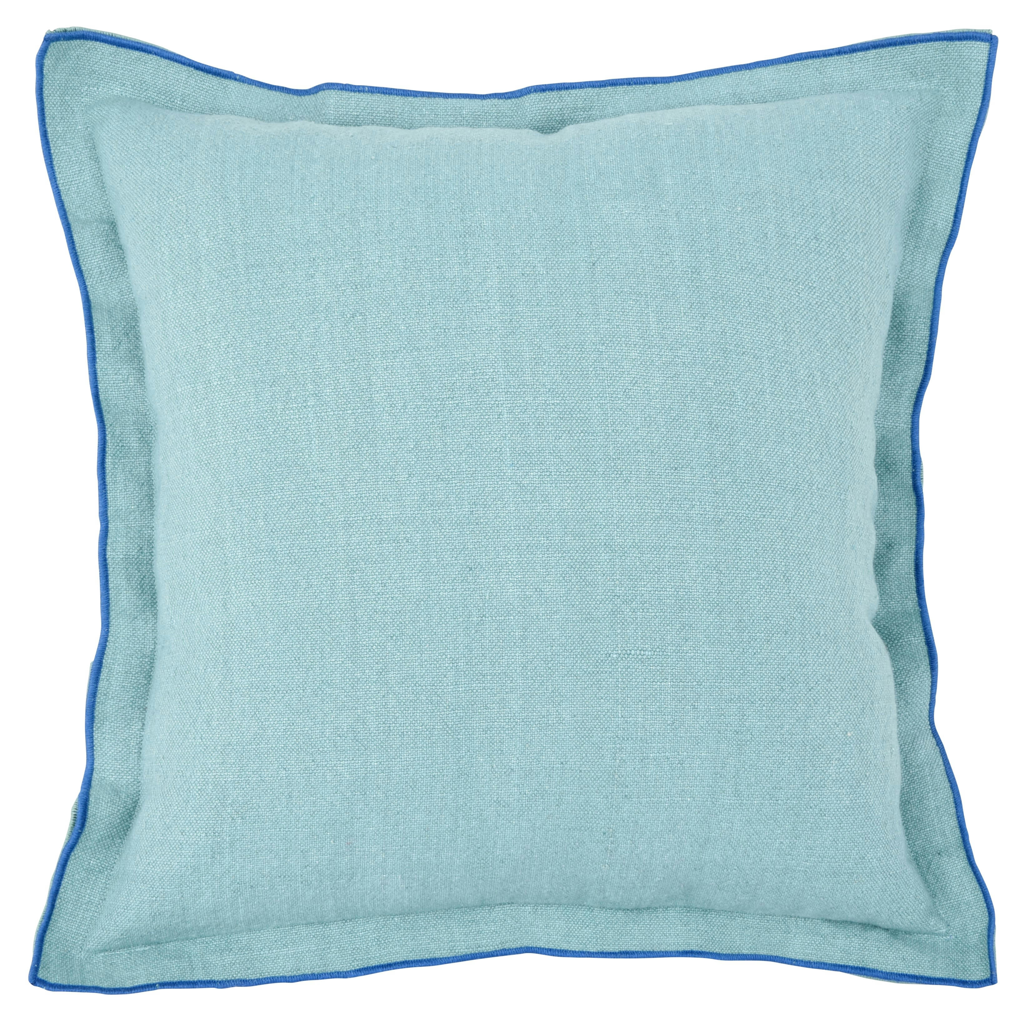 DAISEI - Housse de coussin bicolore en coton et lin bleus 40x40
