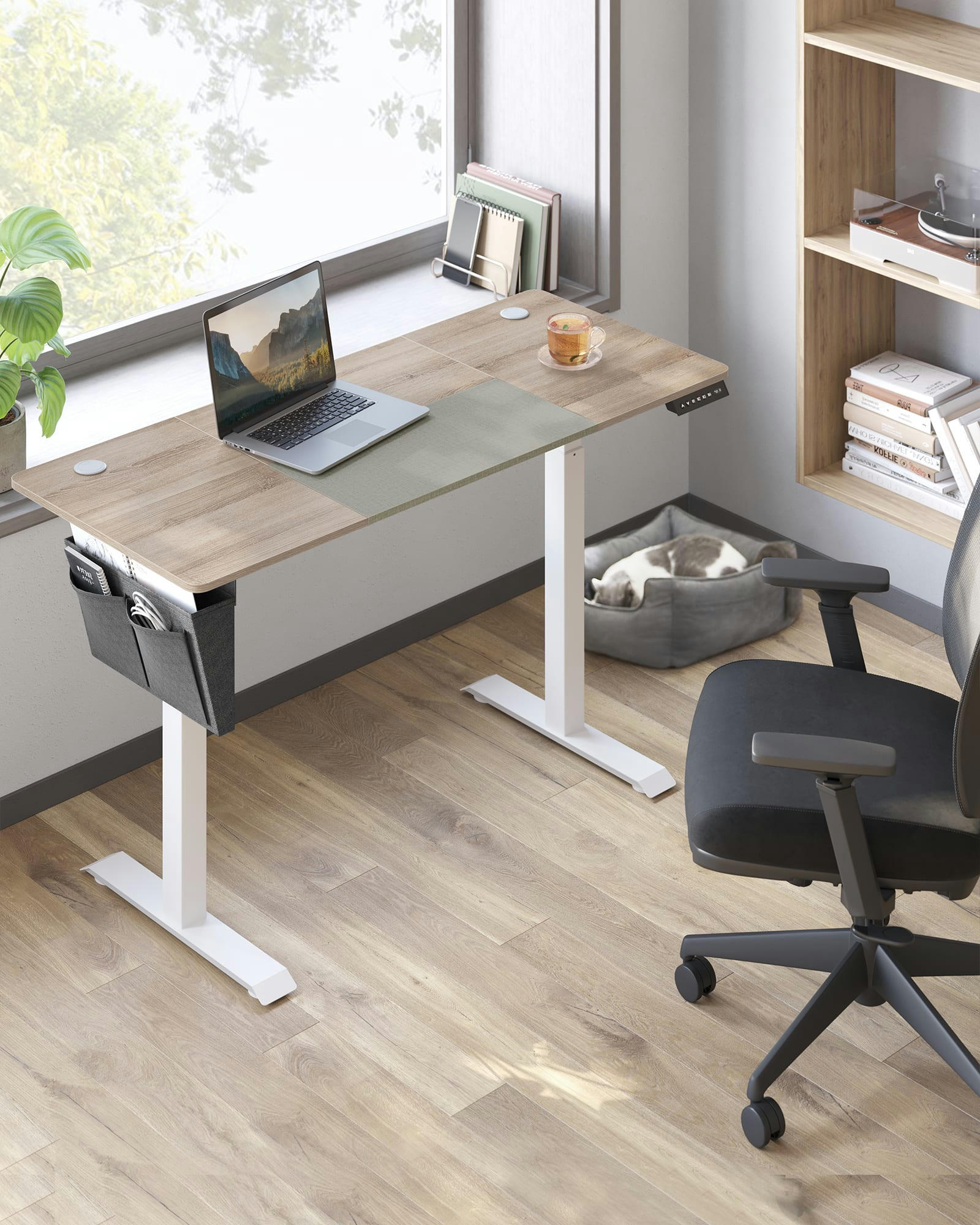 - Bureau assis-debout 140 cm effet bois grège