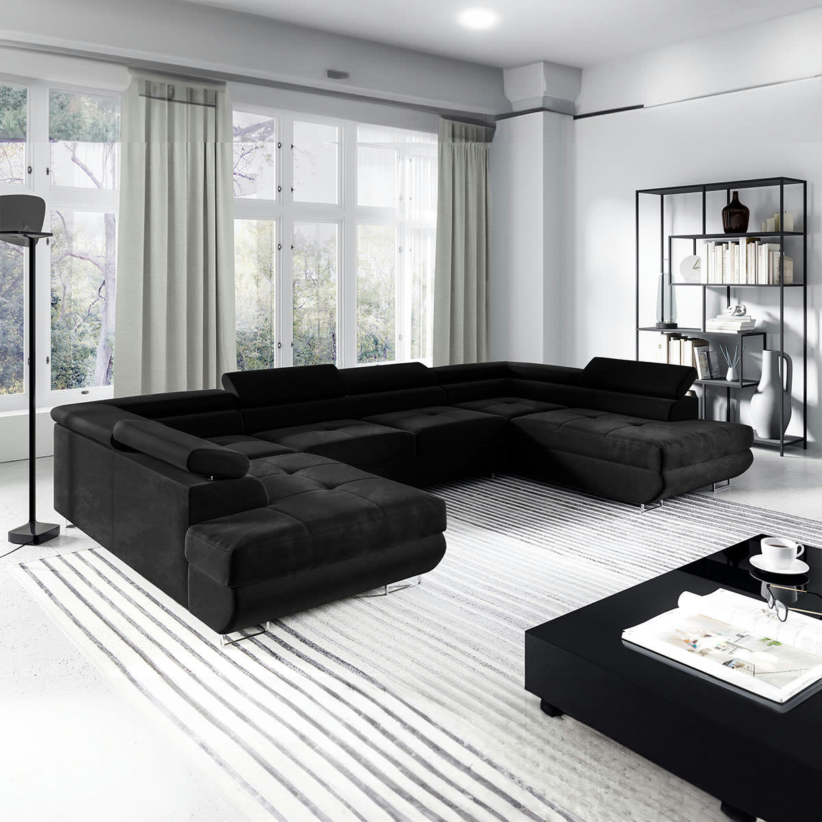 - Canapé en u 5 places convertible noir