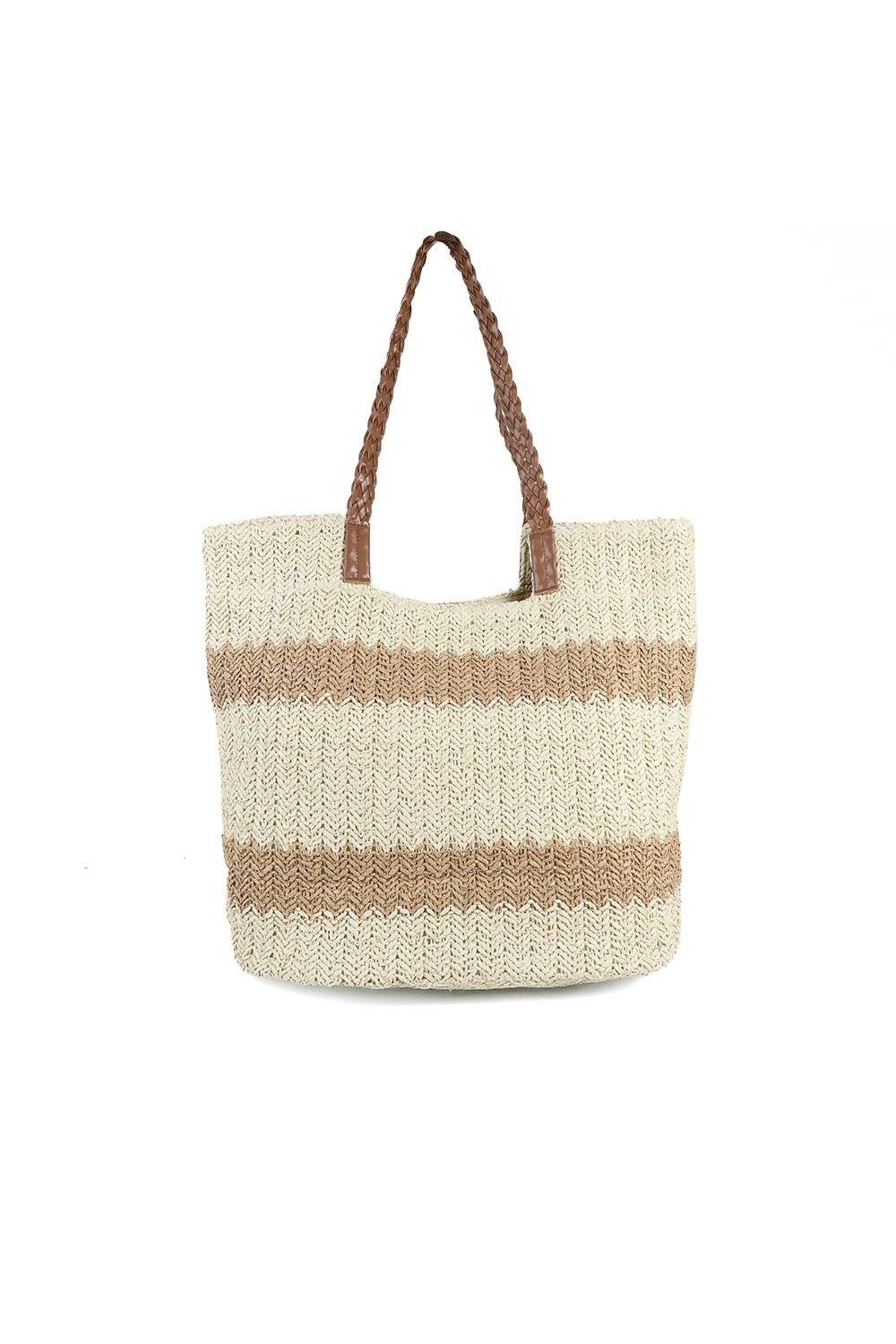 Pavers Woven Stripe Beach Bag With Braided Handles
