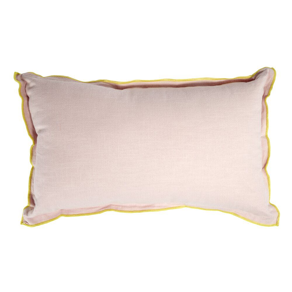 Coussin rectangulaire en lin et coton rose bord orange 30x50cm
