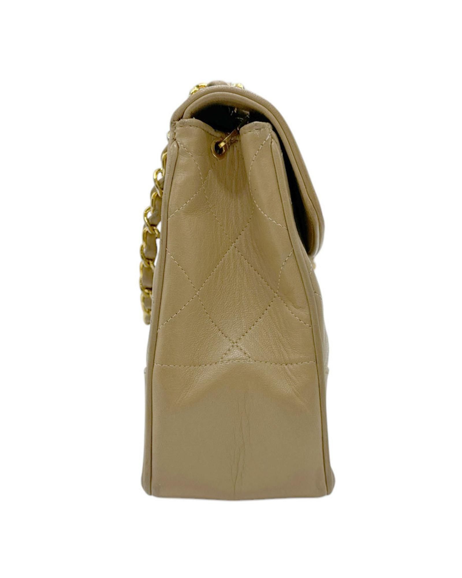 Chanel Preloved Classic Flap Bag Beige Lambskin Wo Shoulder Bags