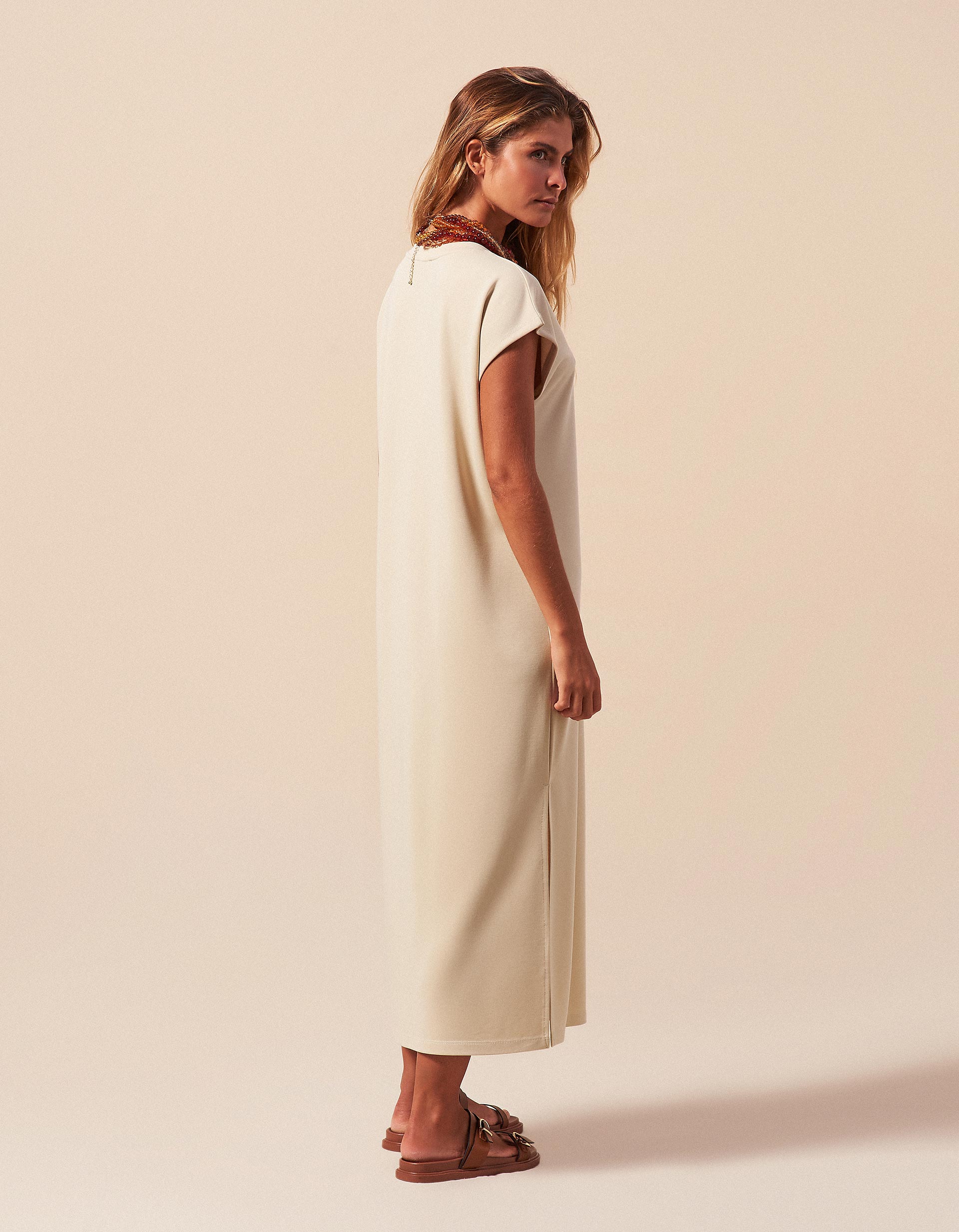 Vestido Midi, Mulher, Bege