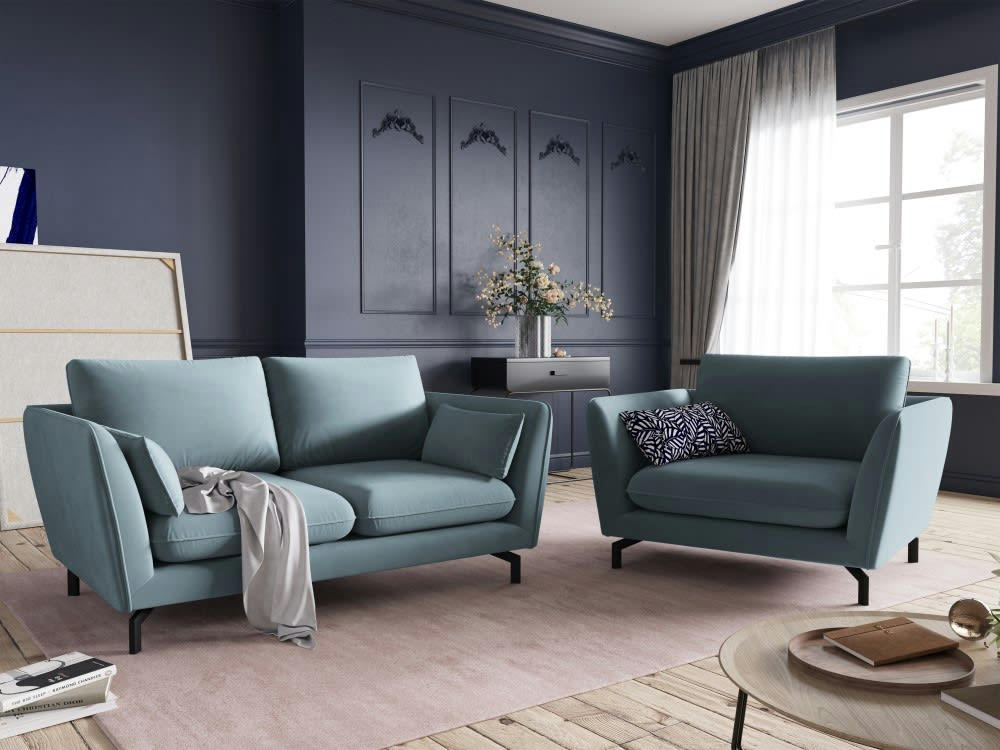 PODIUM - Canapé 2 places en velours bleu