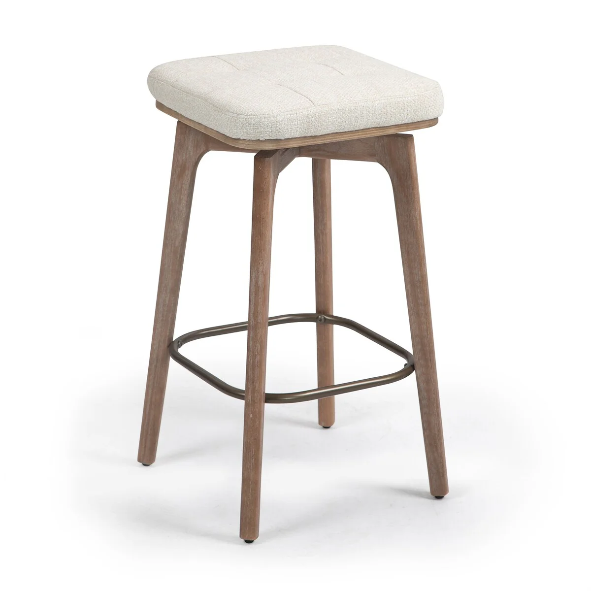 Set of 2 Beckham Beige Woven Fabric Backless Counter Stool with Natural Wood Legs