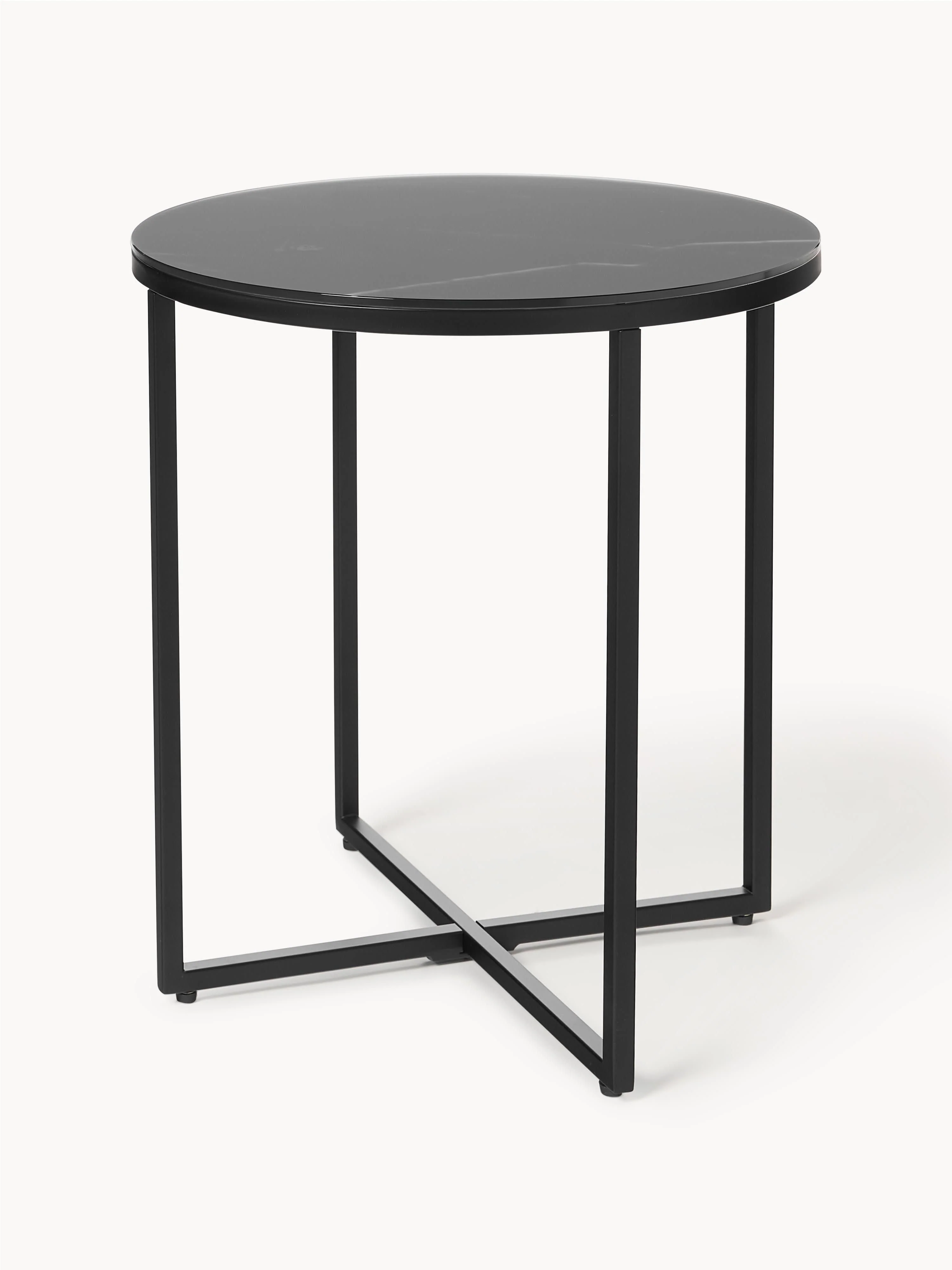 Runder Beistelltisch Antigua mit Glasplatte in Marmor-Optik