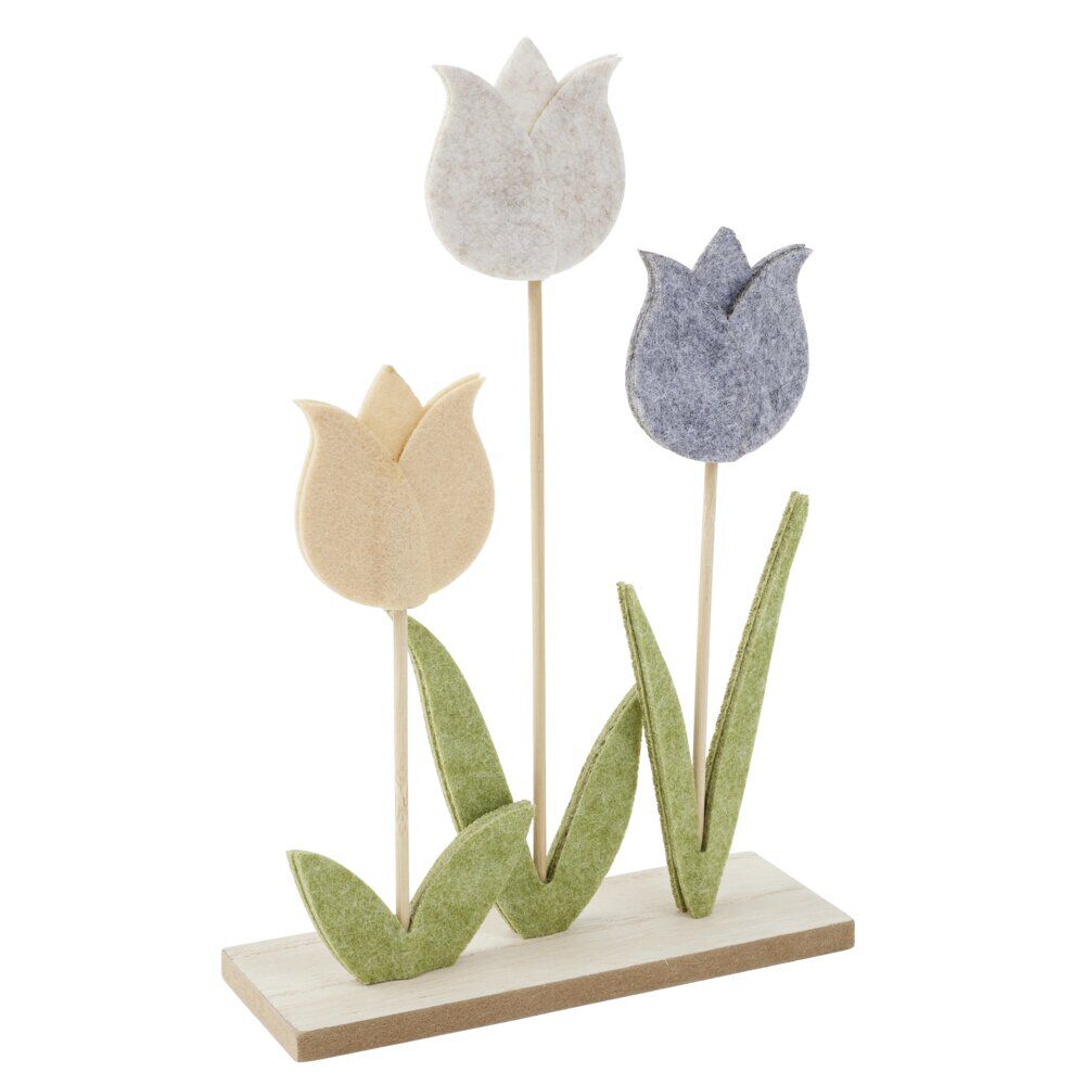 Décoration à poser fleur tulipe feutrine et bois 17,5xH26cm