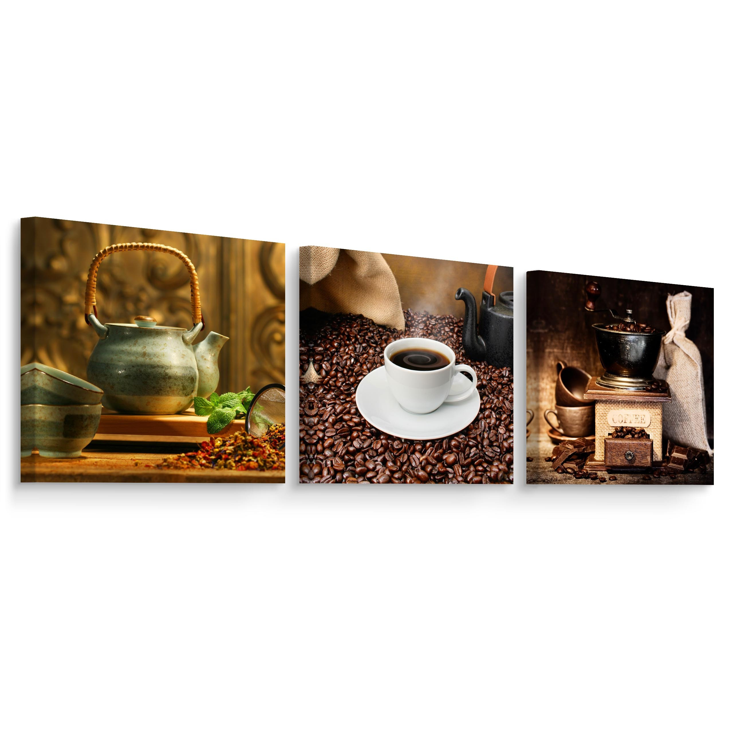 Obrazy SET Do Kuchni Świeża Kawa W Stylu Vintage 120x40cm