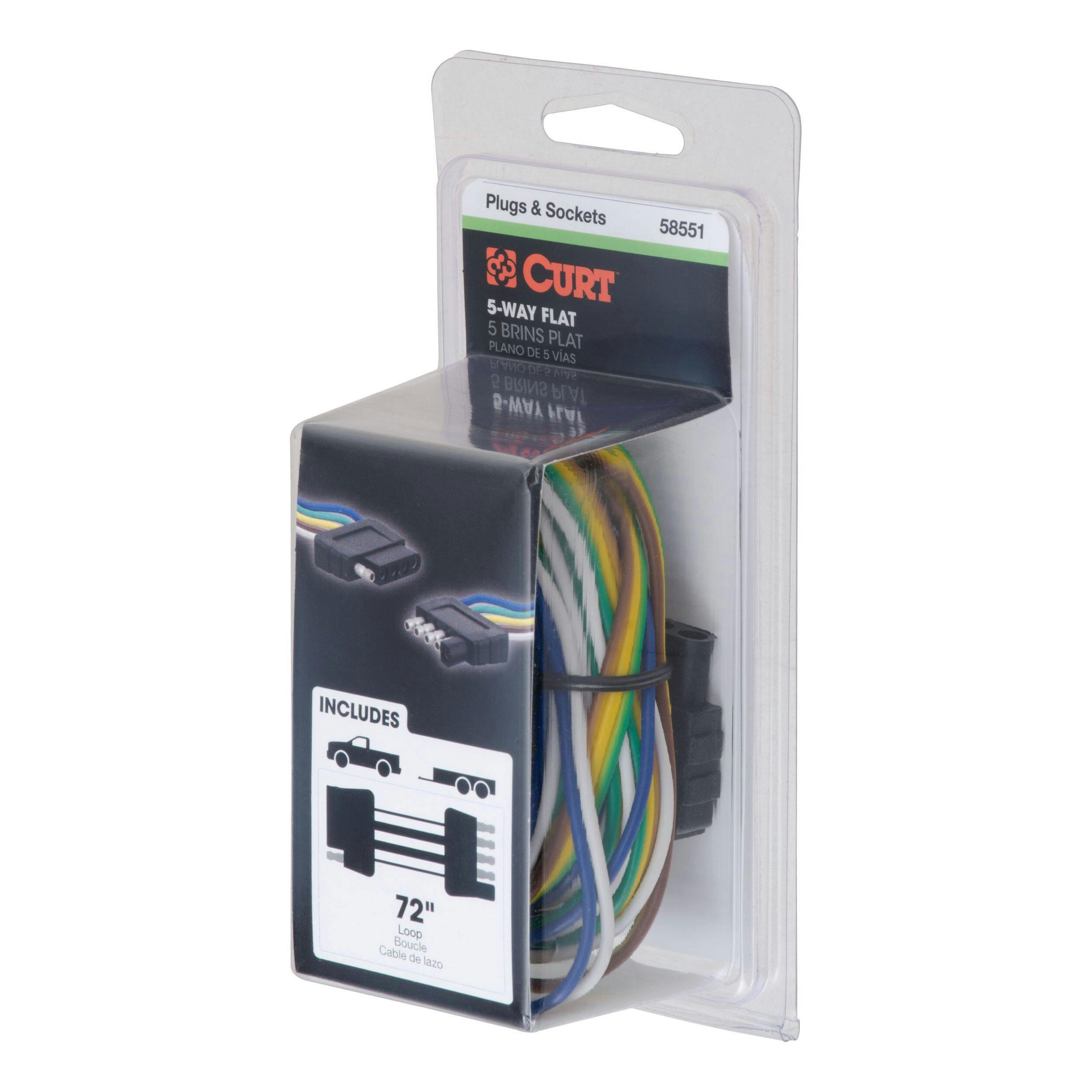 CURT 5-Way Flat Connector Plug & Socket with 72-in Wires (Packaged)