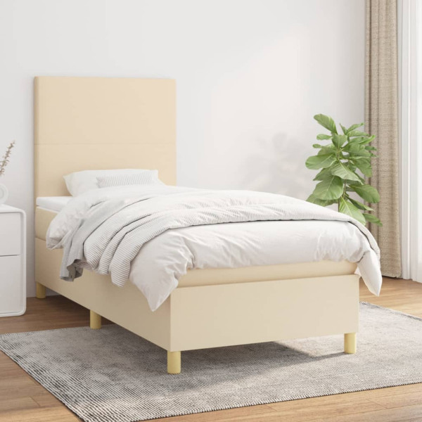 Łóżko Kontynentalne z Materacem Beżowe Tkanina do Sypialni 90x190 cm