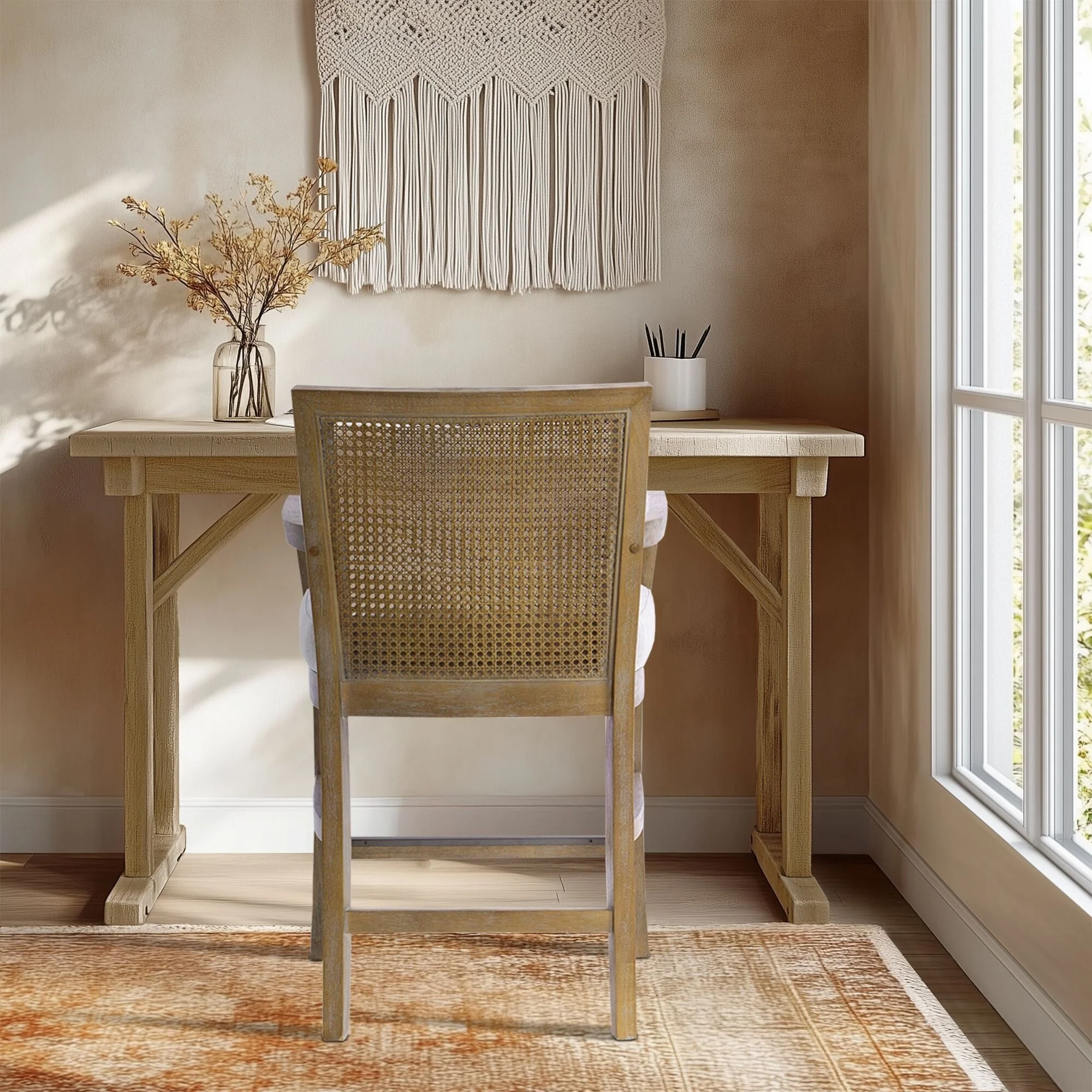 Madison Park Blaine Cream/Reclaimed Natural Cane Back Counter Stool