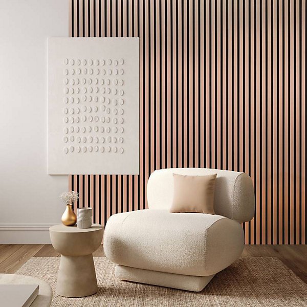 Panneau mural acoustique tasseaux bois 250 x 30 x 1,9 cm - rose gold/feutrine noir - 0,75m²