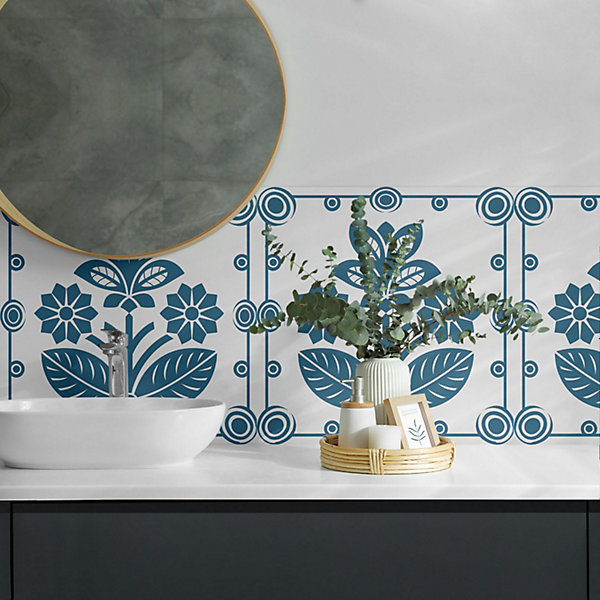 Panneau Mural PVC Wallfluent 50x50 cm Motif Décoratif Floral 4 pièces