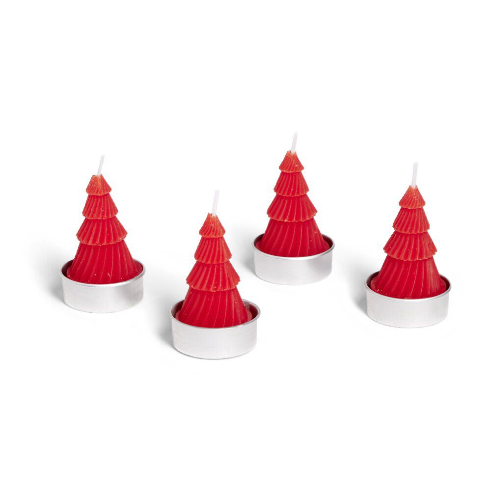 Lot de 4 bougies chauffe-plat forme sapin No&euml;l - 3 coloris